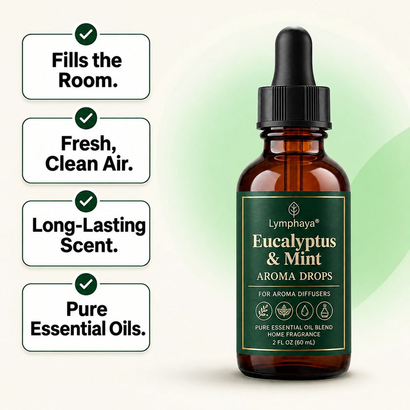 Lymphaya® Eucalyptus & Mint Aroma Drops — Fresh Air · Long-Lasting · Pure Oils · Spa at Home