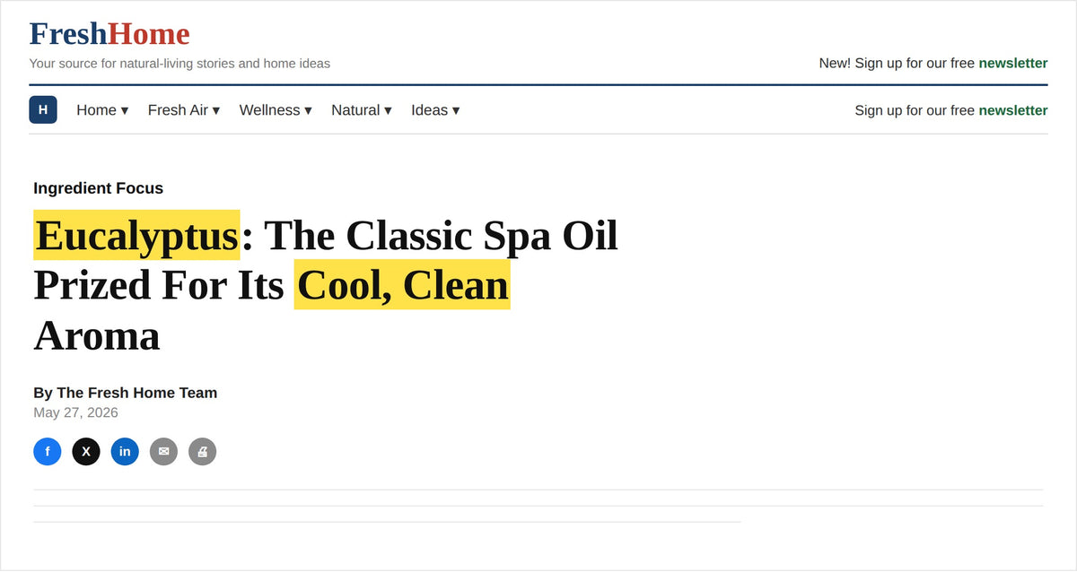 Feature on eucalyptus — the classic spa oil known for its fresh, cooling scent
