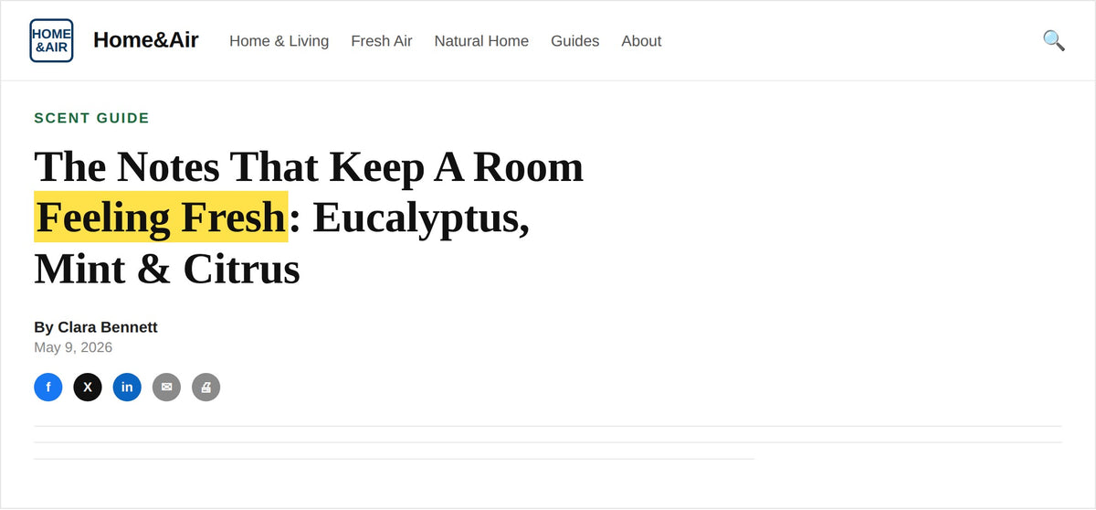 Guide to the essential-oil notes that keep a room smelling fresh: eucalyptus, mint and citrus